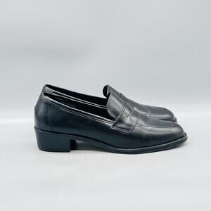 Bass Shoes Womens 8.5 Black Leather Loafer Flats Block Heel Slip On Vintage